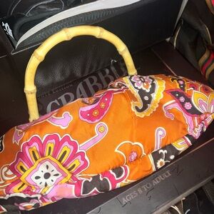 Banana Republic retro floral wooden expandable ladies purse organizer bag